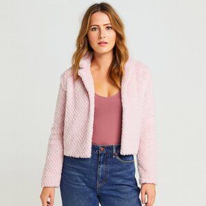 Pink Faux Fur Crop Jacket Size XL